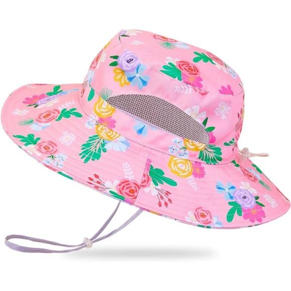 Kids Sun Hat Girls Bucket Hat Toddler Beach Pink - Picture 1 of 6
